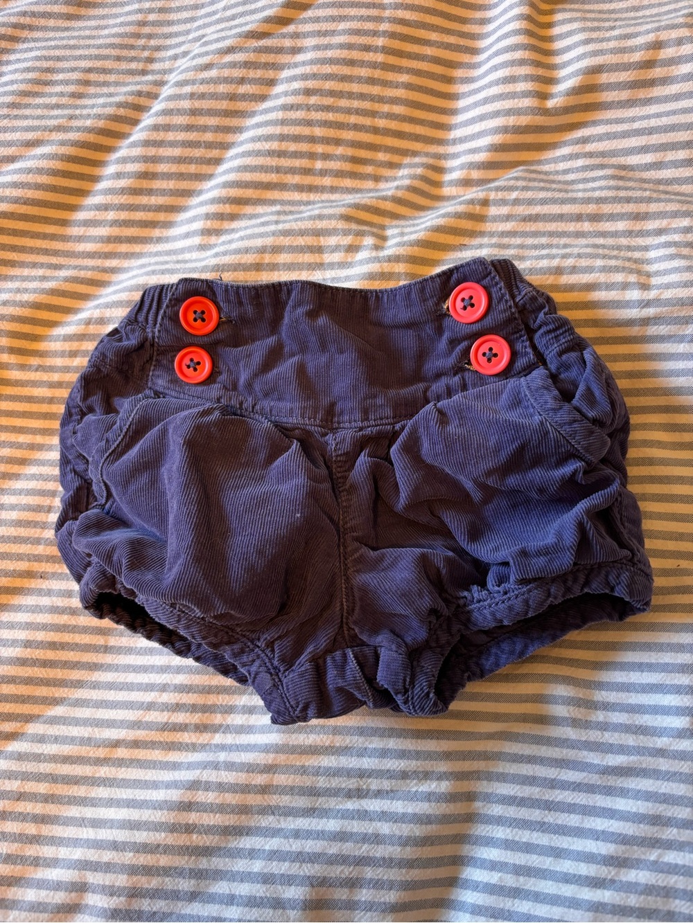 Baby Boden Navy Corduroy Bubble Shorts with Red Buttons